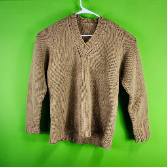 Handmade Brown Knit V-Neck Pullover Sweater - Unisex - Picture 1 of 4
